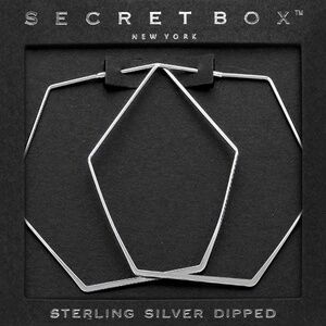 Secret Box New York Sterling Silver Dipped Hexagon Hoop Earrings (C)